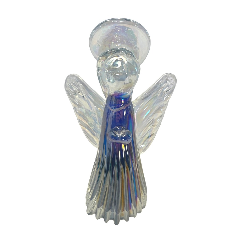 Hand Blown Iridescent‎ Art Glass Angel Figurine Designed in Murano Label 8″